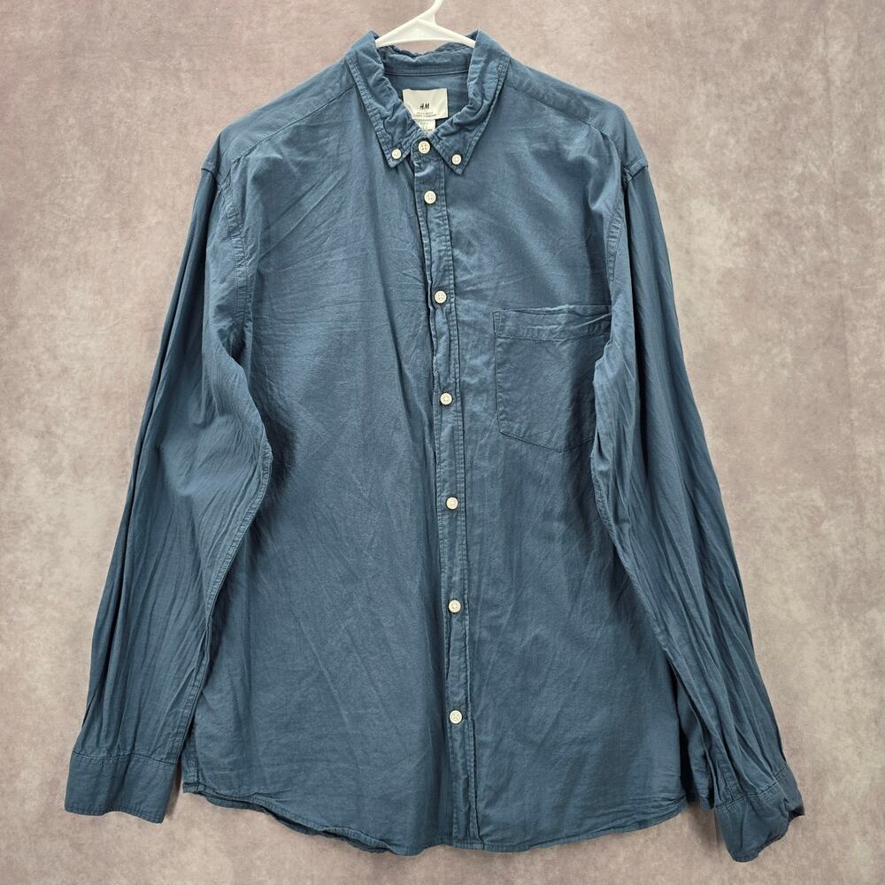 H&M‎ Blue Long Sleeve Button Down Cotton Mens Shirt Large